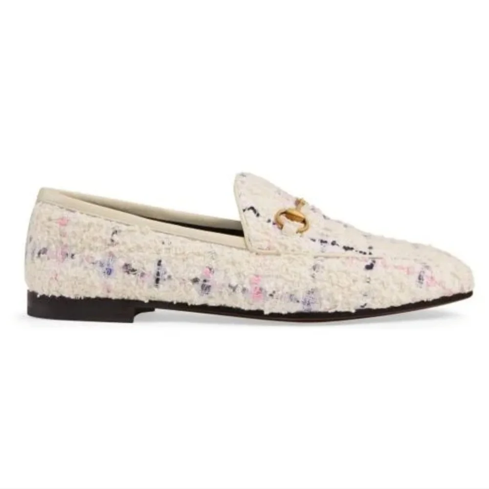 Gucci Jordaan Horsebit-Detailed Leather-Trimmed Boucle-Tweed Loafers in Ivory - Picture 2 of 9